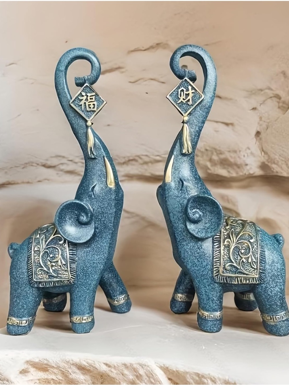 🆕New Two Piece Feng Shui Lucky Elephant Figurines